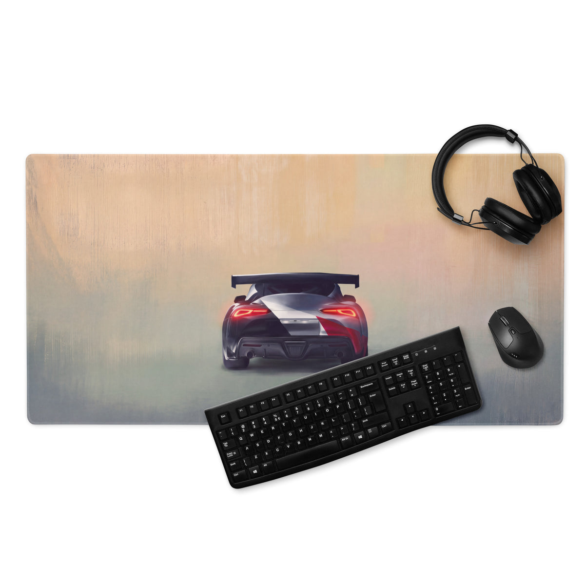 Toyota GR Supra Inspired GT4 Camo Rear Desk Mat – Low-Friction Cloth Setup Mousepad