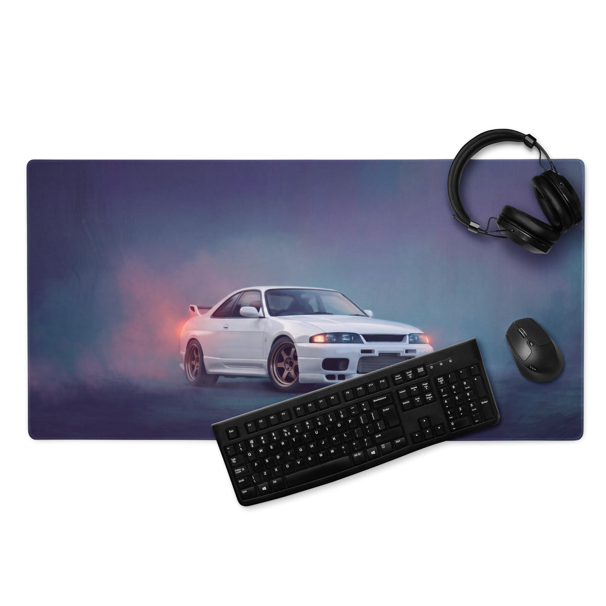 Nissan Skyline Inspired Pure White R33 GT-R Desk Pad – Ultra-Glide Stitched Edge Gaming Mouse Mat