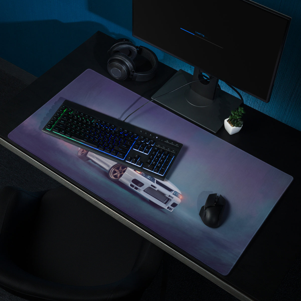 Nissan Skyline Inspired Pure White R33 GT-R Desk Pad – Ultra-Glide Stitched Edge Gaming Mouse Mat