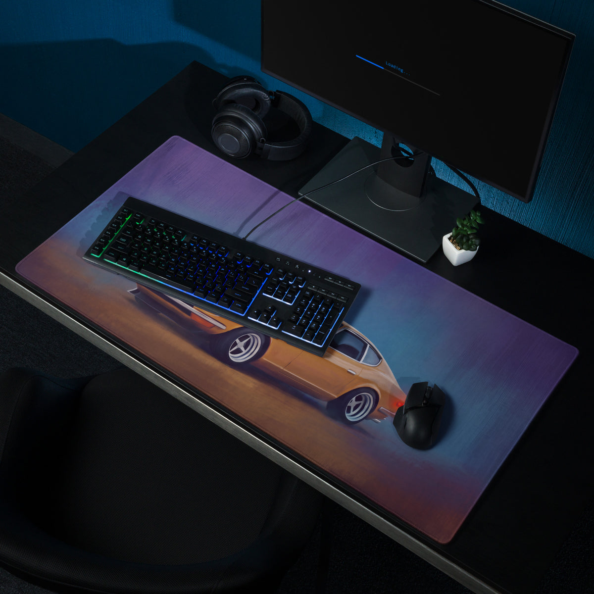 Datsun 240Z Inspired Safari Gold Fairlady Desk Mat – Low-Friction Cloth Setup Mousepad