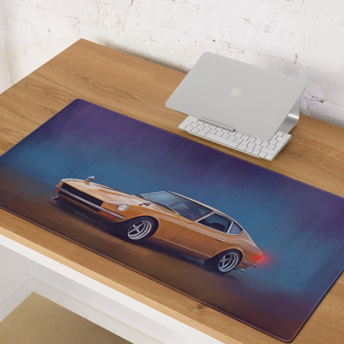 Datsun 240Z Inspired Safari Gold Fairlady Desk Mat – Low-Friction Cloth Setup Mousepad