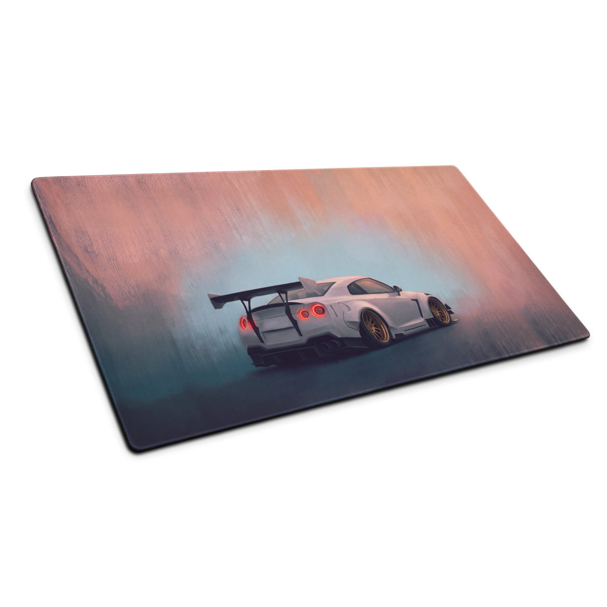 Nissan GT-R Inspired Pearl White Gold Rim Desk Mat – High-Precision XL Gaming Mousepad