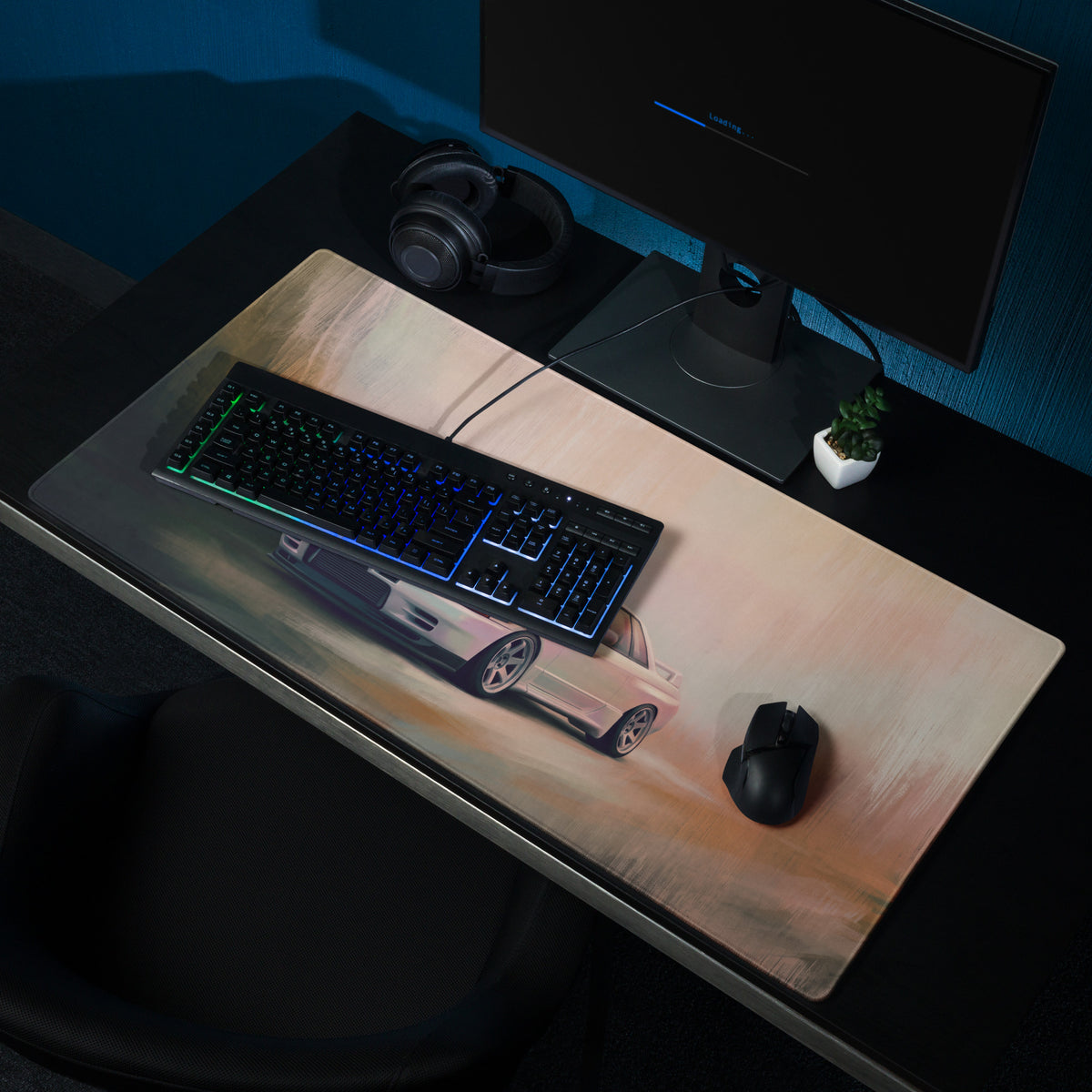 Nissan Skyline Inspired Pearl White R32 GT-R Desk Pad – Ultra-Glide Stitched Edge Gaming Mouse Mat