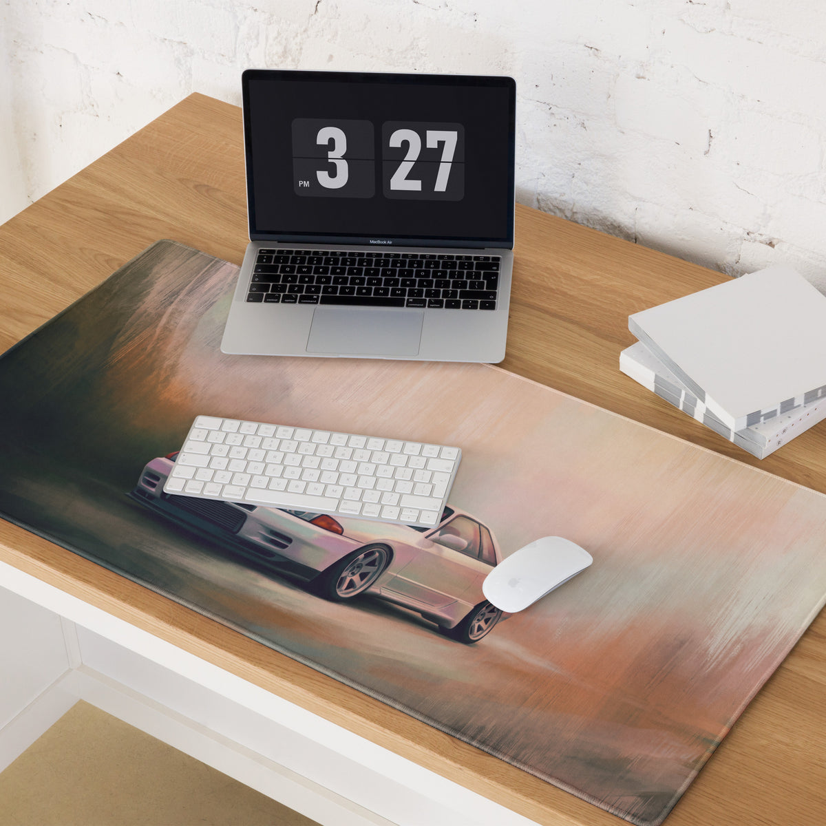 Nissan Skyline Inspired Pearl White R32 GT-R Desk Pad – Ultra-Glide Stitched Edge Gaming Mouse Mat