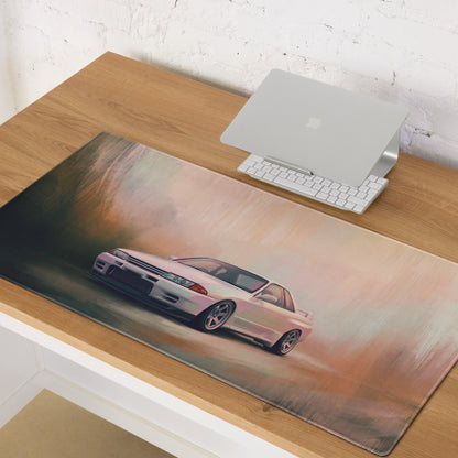 Nissan Skyline Inspired Pearl White R32 GT-R Desk Pad – Ultra-Glide Stitched Edge Gaming Mouse Mat