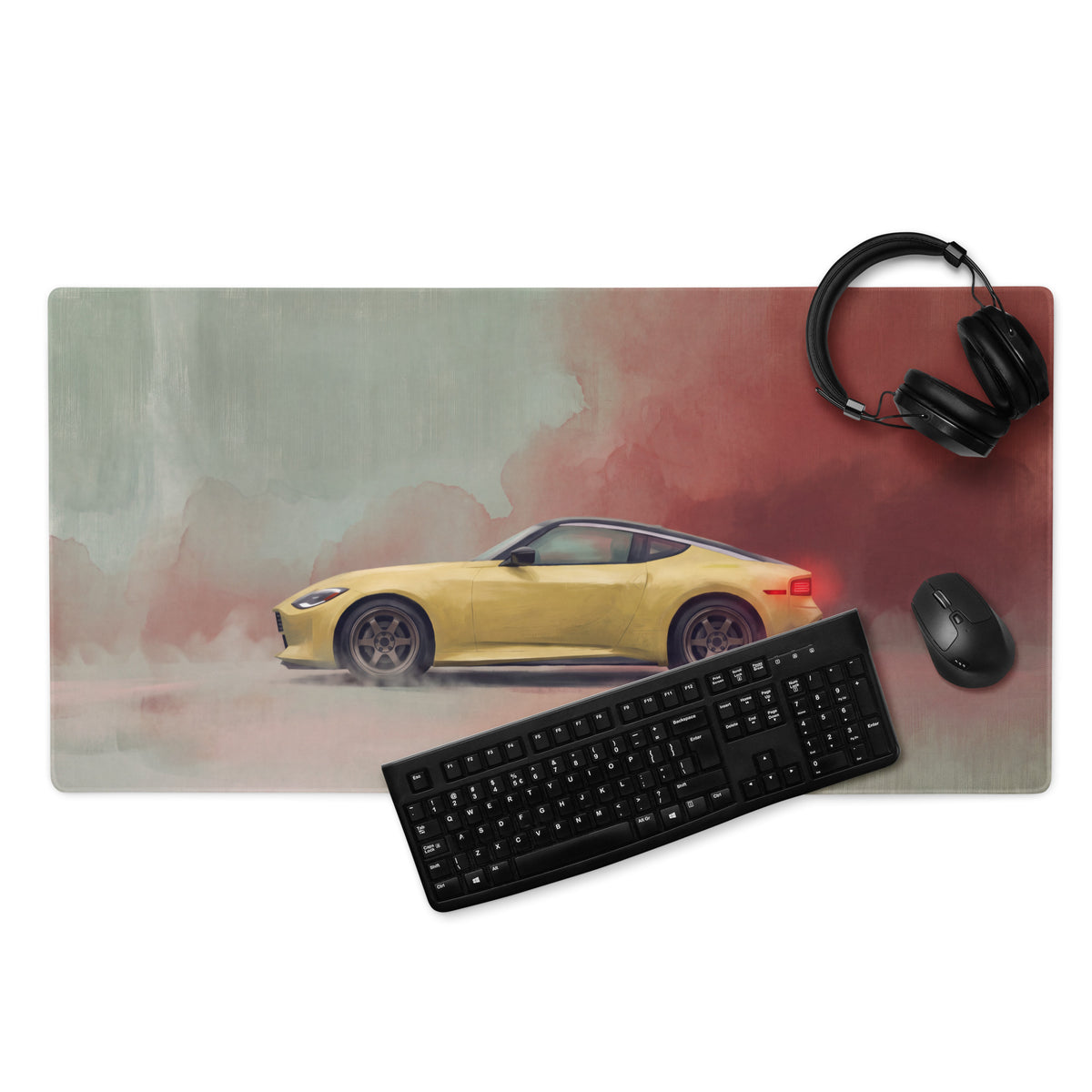 Nissan Z Inspired Ikazuchi Yellow Profile Desk Mat – Low-Friction Cloth Setup Mousepad