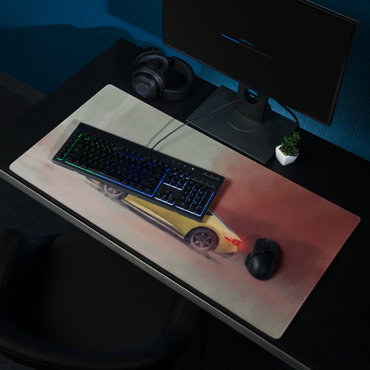 Nissan Z Inspired Ikazuchi Yellow Profile Desk Mat – Low-Friction Cloth Setup Mousepad