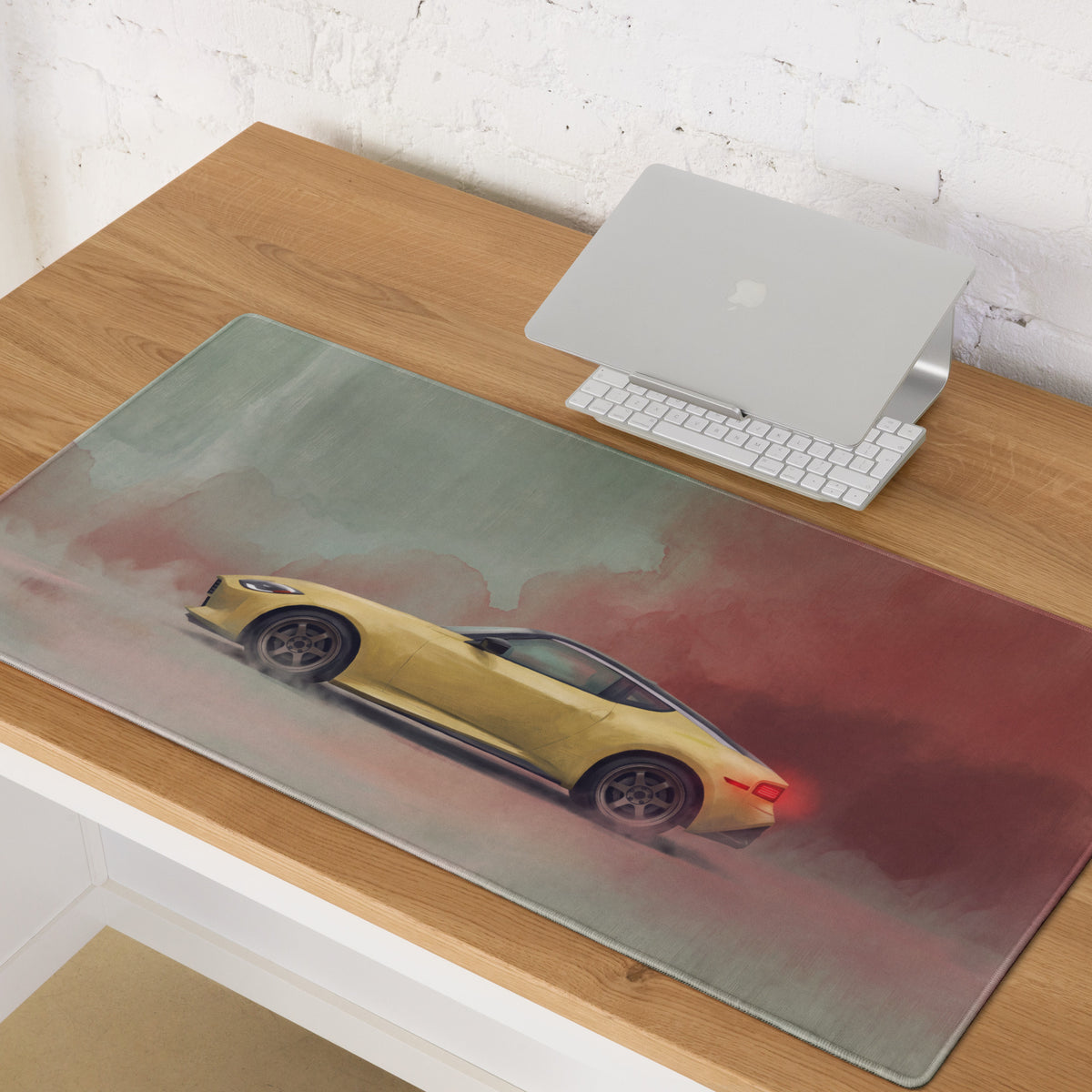 Nissan Z Inspired Ikazuchi Yellow Profile Desk Mat – Low-Friction Cloth Setup Mousepad