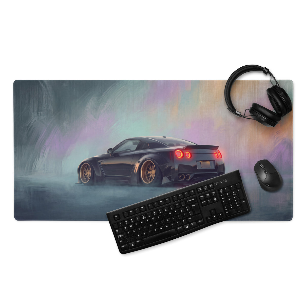 Nissan GT-R Inspired Midnight Gold Rim Rear Desk Pad – Extended Non-Slip PC Mouse Mat
