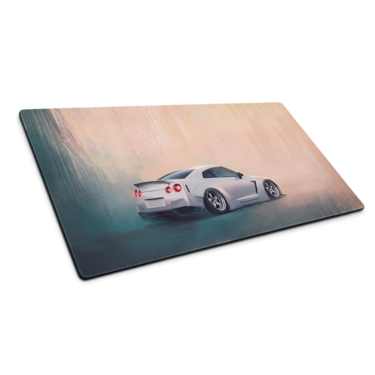 Nissan GT-R Inspired Pearl White Stance Desk Mat – Low-Friction Cloth Setup Mousepad