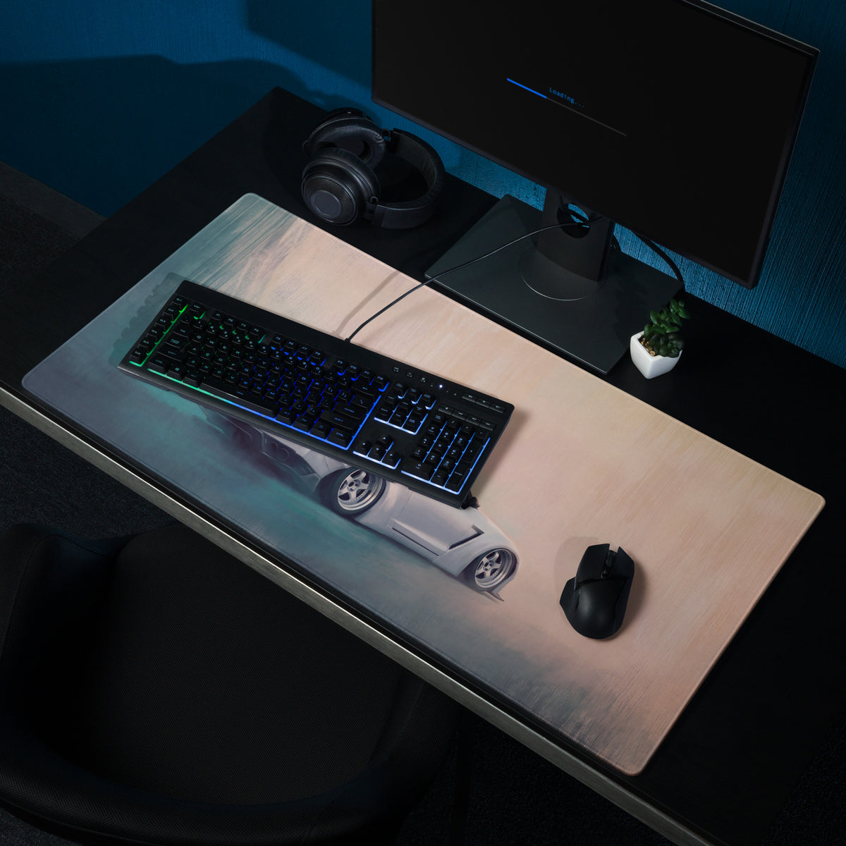 Nissan GT-R Inspired Pearl White Stance Desk Mat – Low-Friction Cloth Setup Mousepad
