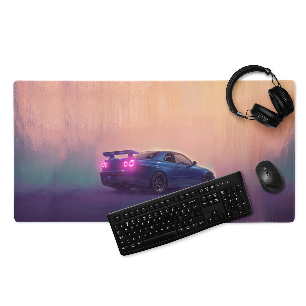 Nissan Skyline Inspired Bayside Blue R34 GT-R Rear Desk Pad – Extended Non-Slip PC Mouse Mat