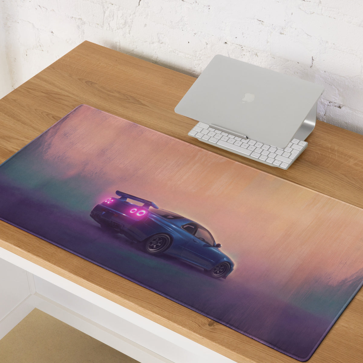 Nissan Skyline Inspired Bayside Blue R34 GT-R Rear Desk Pad – Extended Non-Slip PC Mouse Mat