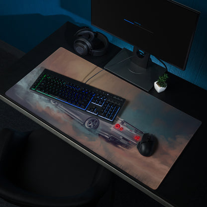 Nissan Skyline Inspired Sparkling Silver R34 GT-R Desk Pad – Ultra-Glide Stitched Edge Gaming Mouse Mat