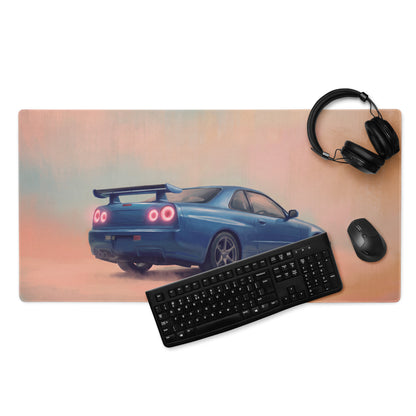 Nissan Skyline Inspired Apex Blue R34 GT-R Desk Mat – Low-Friction Cloth Setup Mousepad