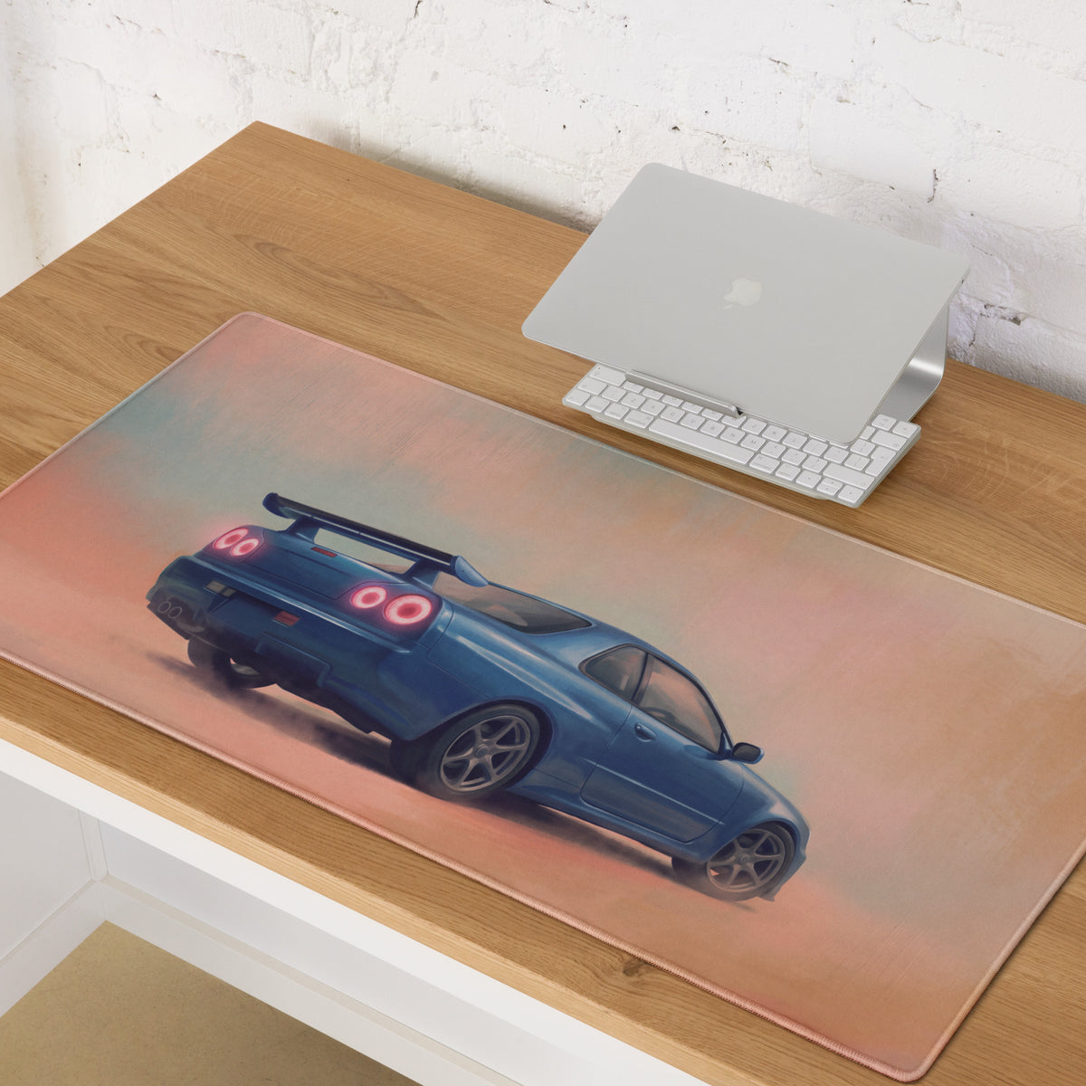 Nissan Skyline Inspired Apex Blue R34 GT-R Desk Mat – Low-Friction Cloth Setup Mousepad