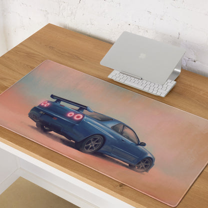 Nissan Skyline Inspired Apex Blue R34 GT-R Desk Mat – Low-Friction Cloth Setup Mousepad