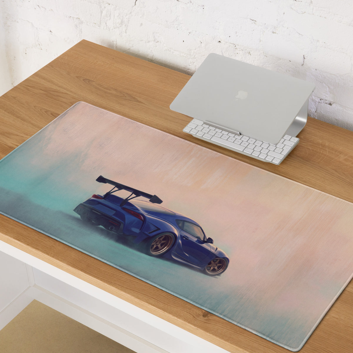 Toyota GR Supra Inspired Horizon Blue GT Wing Desk Pad – Ultra-Glide Stitched Edge Gaming Mouse Mat