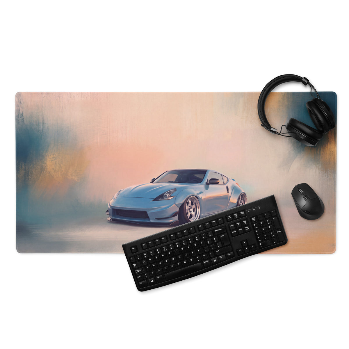 Nissan 370Z Inspired Light Blue Stance Desk Mat – Low-Friction Cloth Setup Mousepad