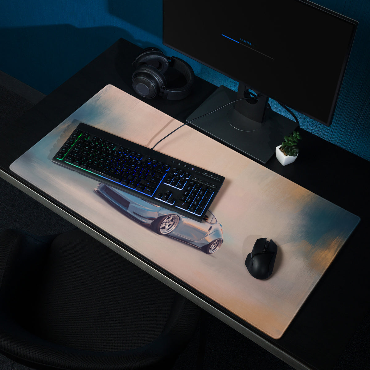 Nissan 370Z Inspired Light Blue Stance Desk Mat – Low-Friction Cloth Setup Mousepad