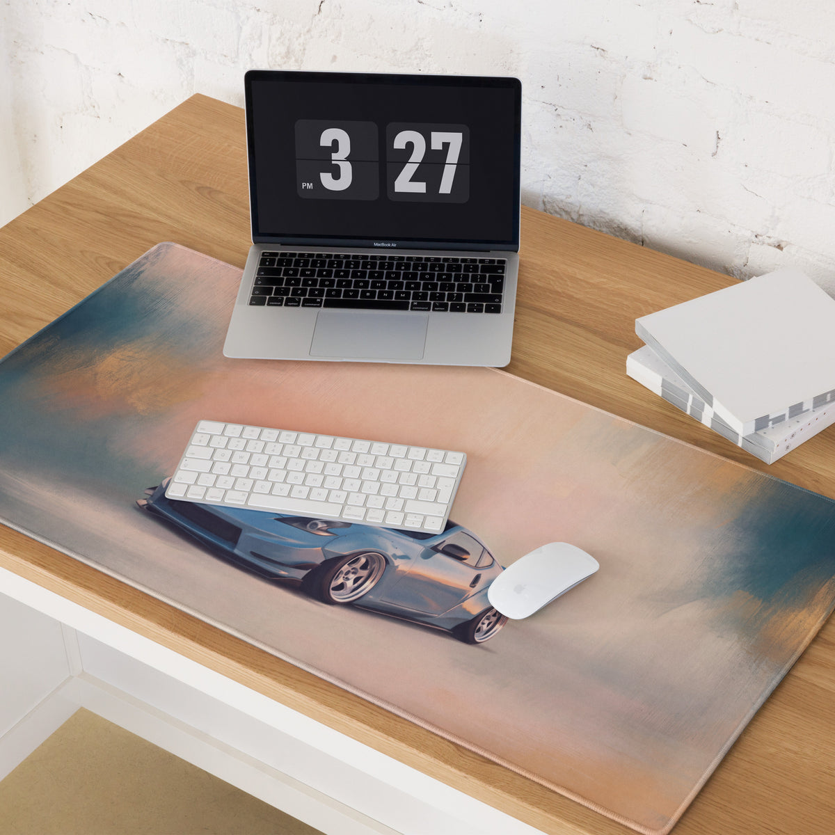 Nissan 370Z Inspired Light Blue Stance Desk Mat – Low-Friction Cloth Setup Mousepad