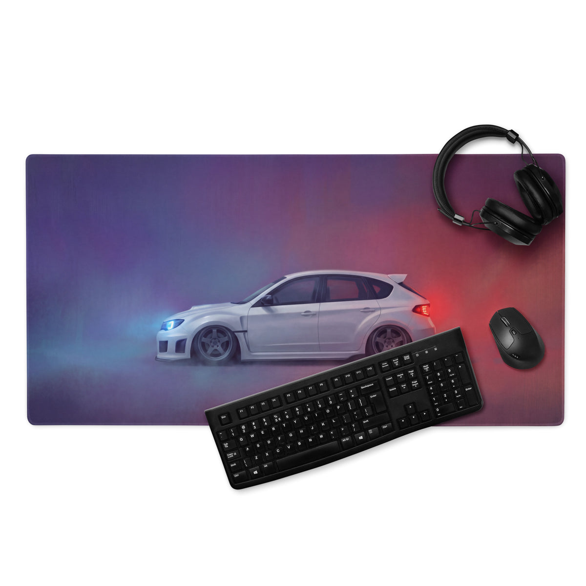 Subaru Impreza WRX STI Inspired Aspen White Hatch Desk Pad – Extended Non-Slip PC Mouse Mat