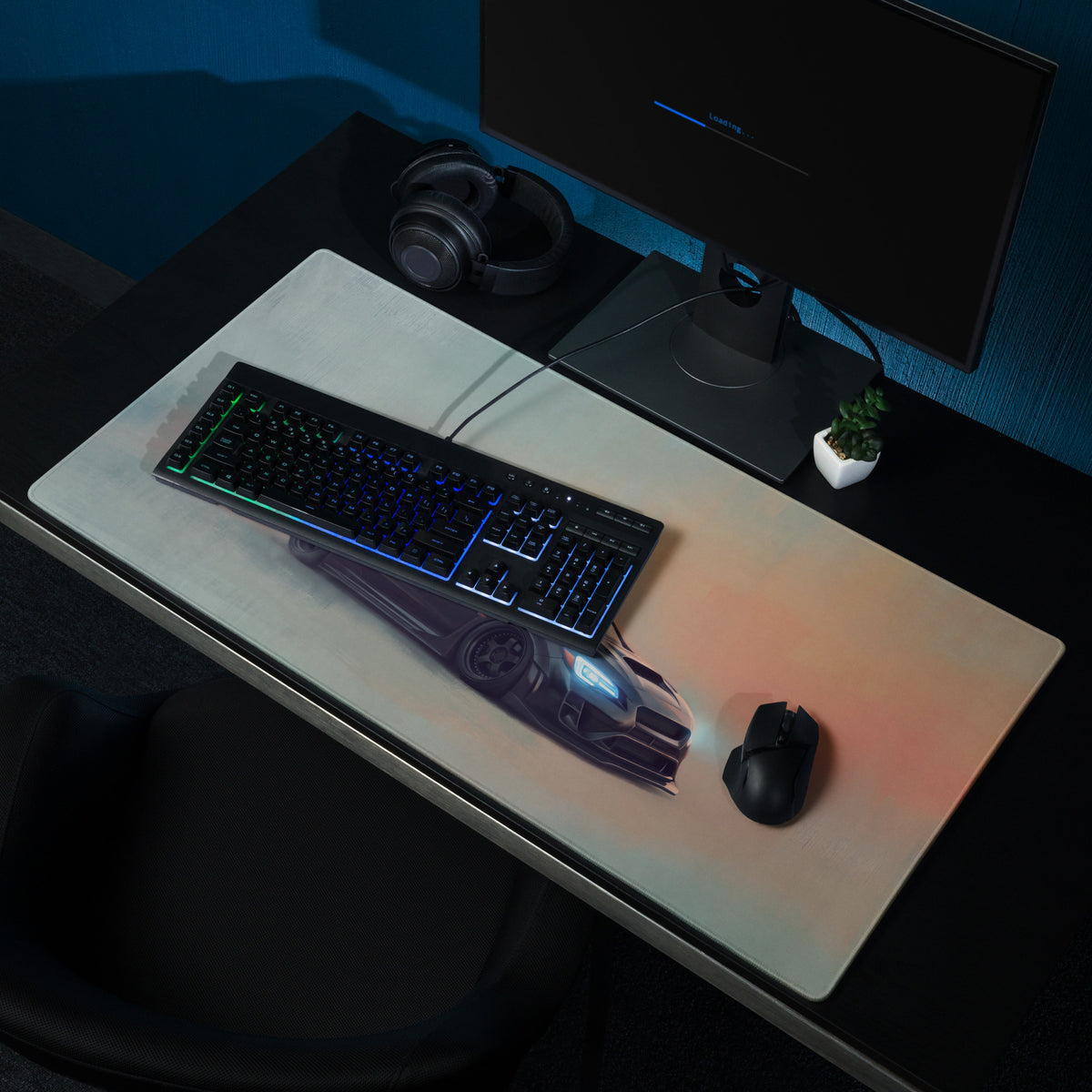 Subaru WRX STI Inspired Crystal Black Widebody Desk Mat – Low-Friction Cloth Setup Mousepad