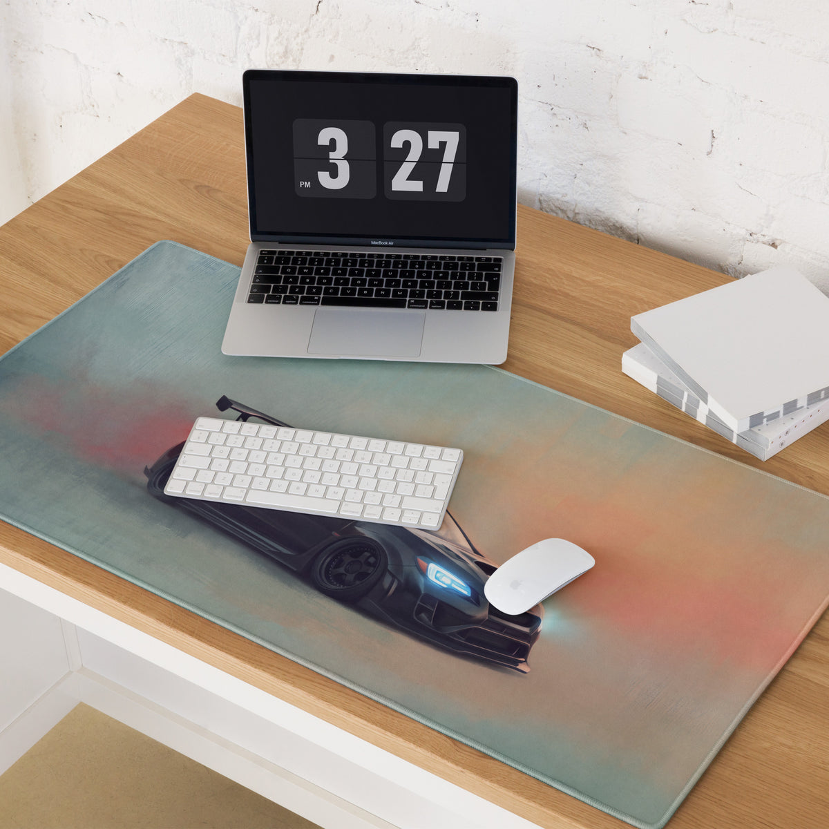 Subaru WRX STI Inspired Crystal Black Widebody Desk Mat – Low-Friction Cloth Setup Mousepad