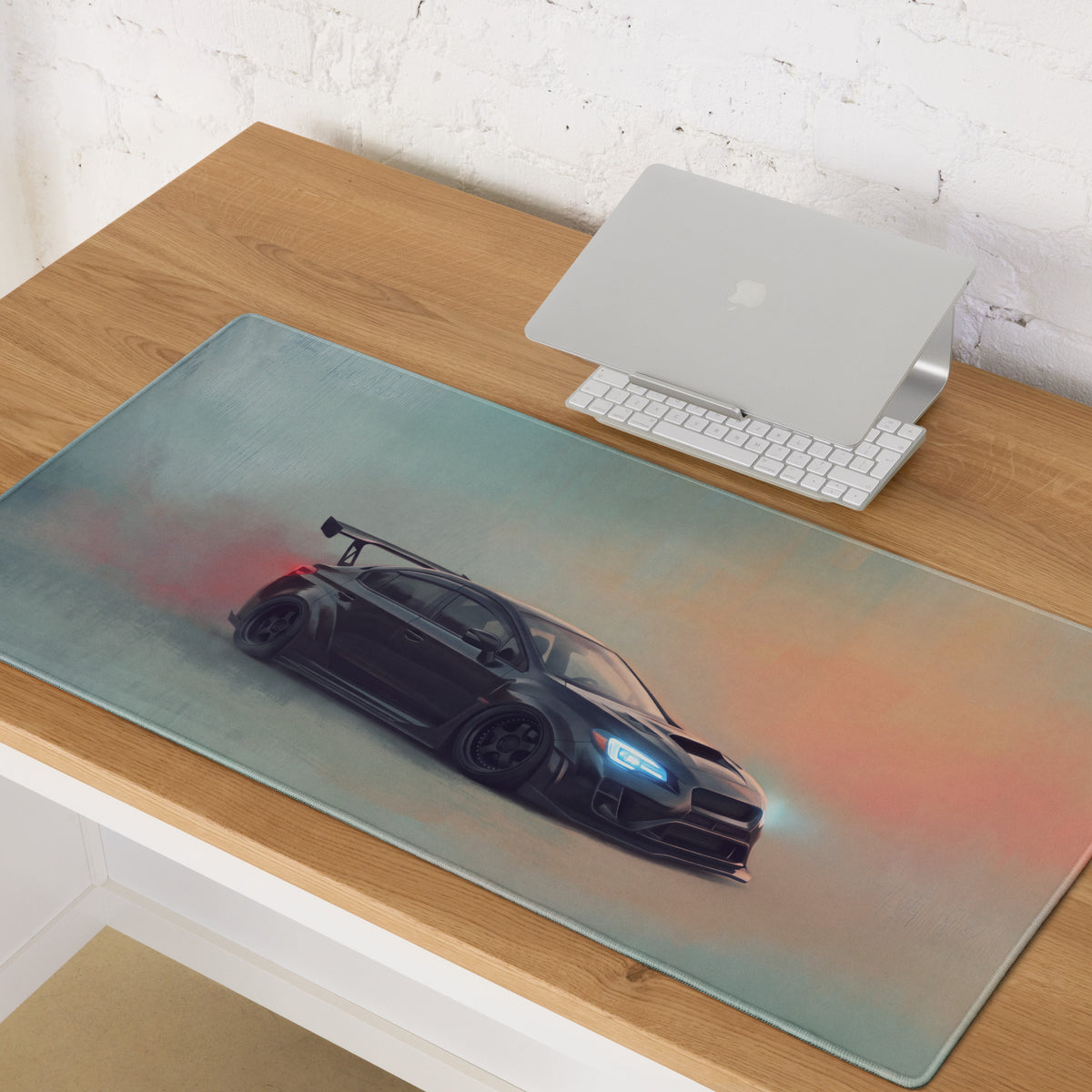 Subaru WRX STI Inspired Crystal Black Widebody Desk Mat – Low-Friction Cloth Setup Mousepad