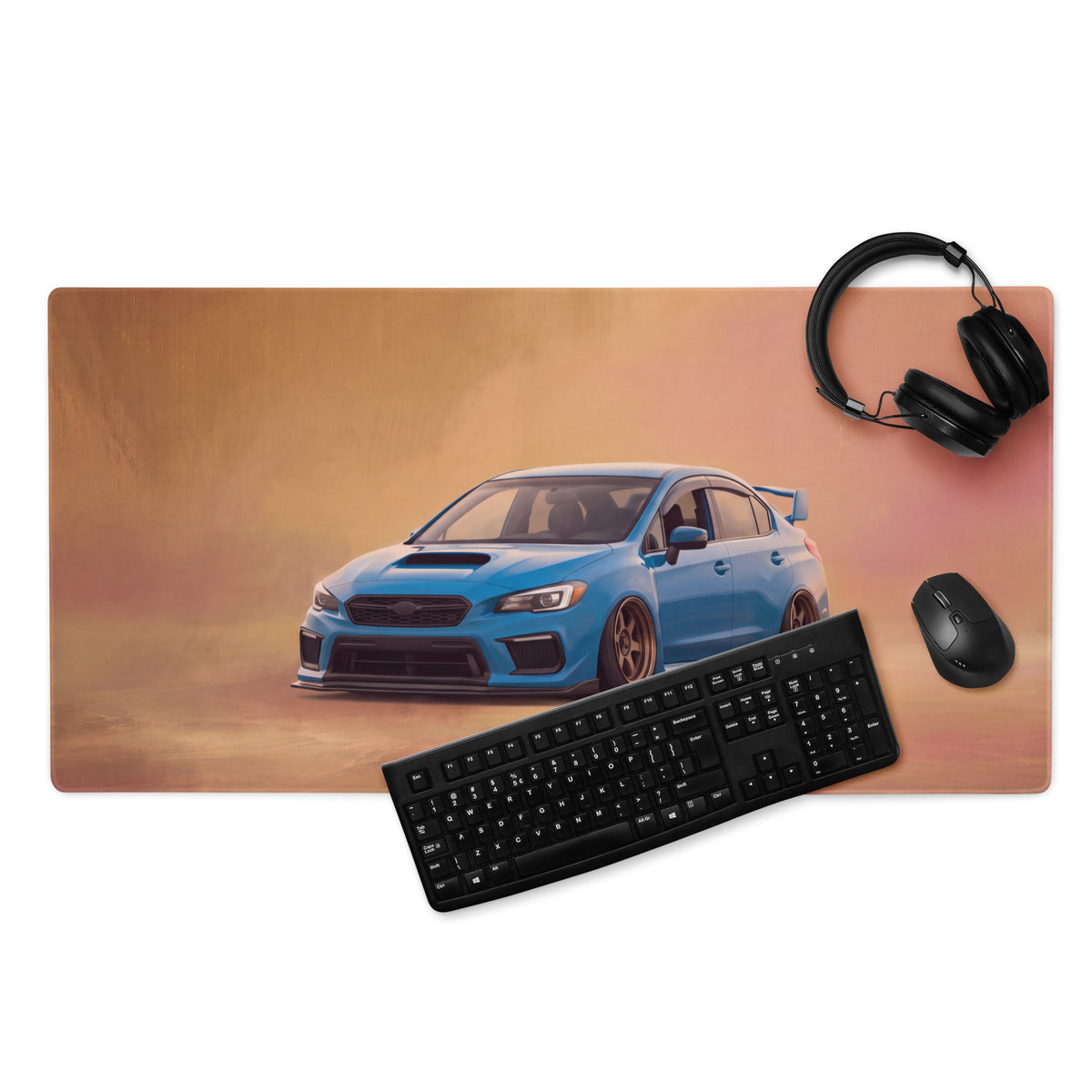 Subaru WRX STI Inspired Hyper Blue Stance Desk Pad – Extended Non-Slip PC Mouse Mat