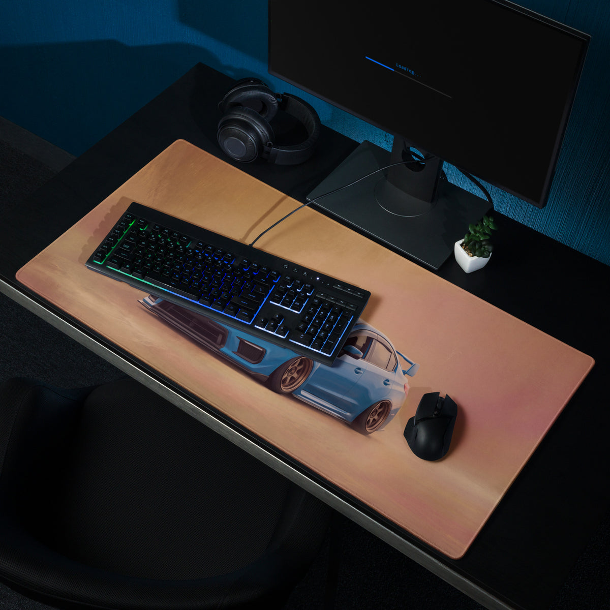 Subaru WRX STI Inspired Hyper Blue Stance Desk Pad – Extended Non-Slip PC Mouse Mat