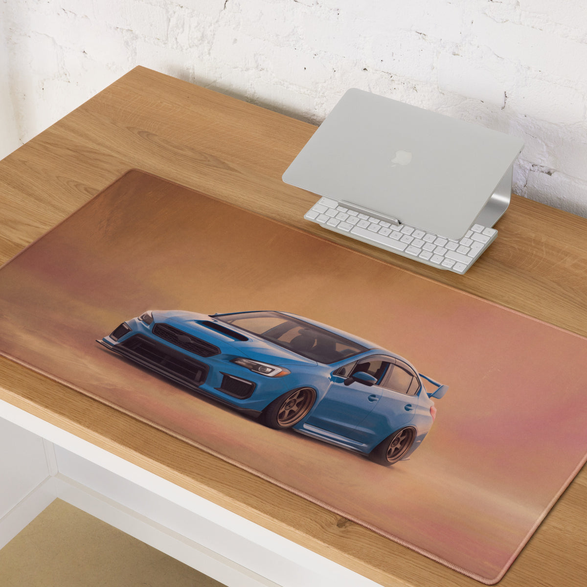 Subaru WRX STI Inspired Hyper Blue Stance Desk Pad – Extended Non-Slip PC Mouse Mat