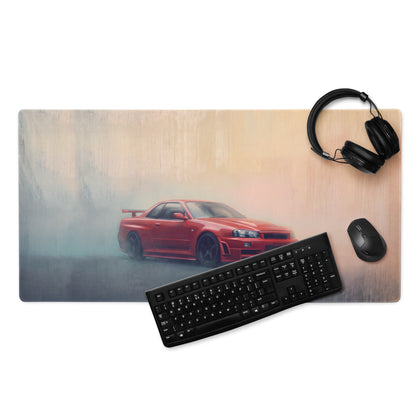 Nissan Skyline Inspired Active Red R34 GT-R Desk Pad – Ultra-Glide Stitched Edge Gaming Mouse Mat