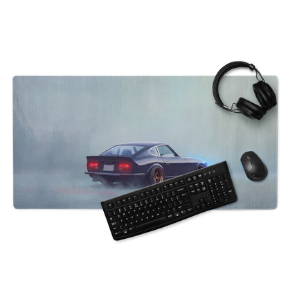 Datsun 240Z Inspired Midnight Blue Bronze Rim Desk Mat – Low-Friction Cloth Setup Mousepad