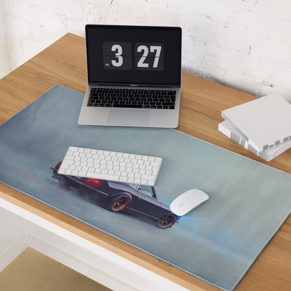 Datsun 240Z Inspired Midnight Blue Bronze Rim Desk Mat – Low-Friction Cloth Setup Mousepad