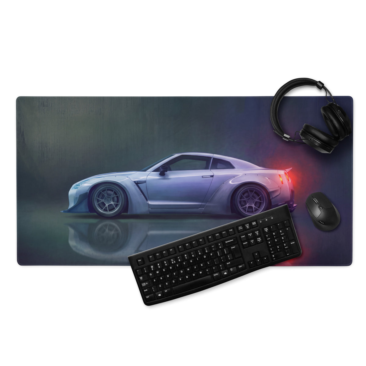 Nissan GT-R Inspired Ultimate Silver Widebody Desk Pad – Ultra-Glide Stitched Edge Gaming Mouse Mat