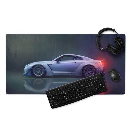 Nissan GT-R Inspired Ultimate Silver Widebody Desk Pad – Ultra-Glide Stitched Edge Gaming Mouse Mat