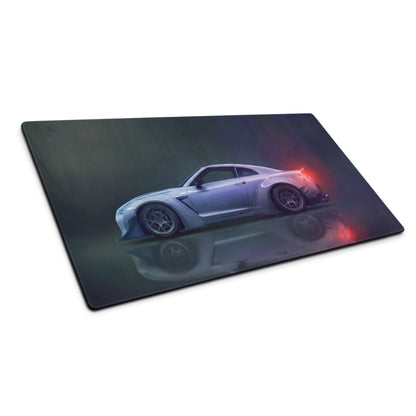 Nissan GT-R Inspired Ultimate Silver Widebody Desk Pad – Ultra-Glide Stitched Edge Gaming Mouse Mat