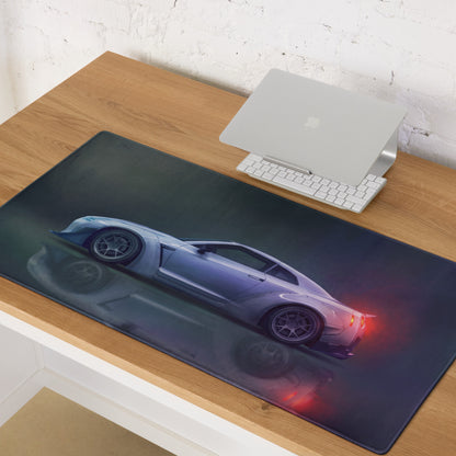 Nissan GT-R Inspired Ultimate Silver Widebody Desk Pad – Ultra-Glide Stitched Edge Gaming Mouse Mat