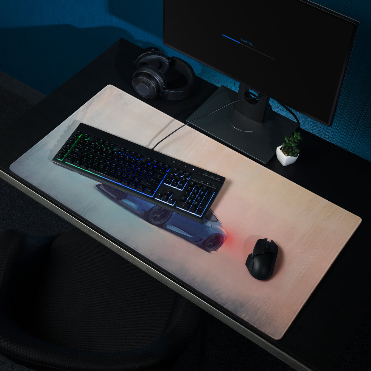 Nissan Z Inspired Seiran Blue Stance Desk Mat – Low-Friction Cloth Setup Mousepad