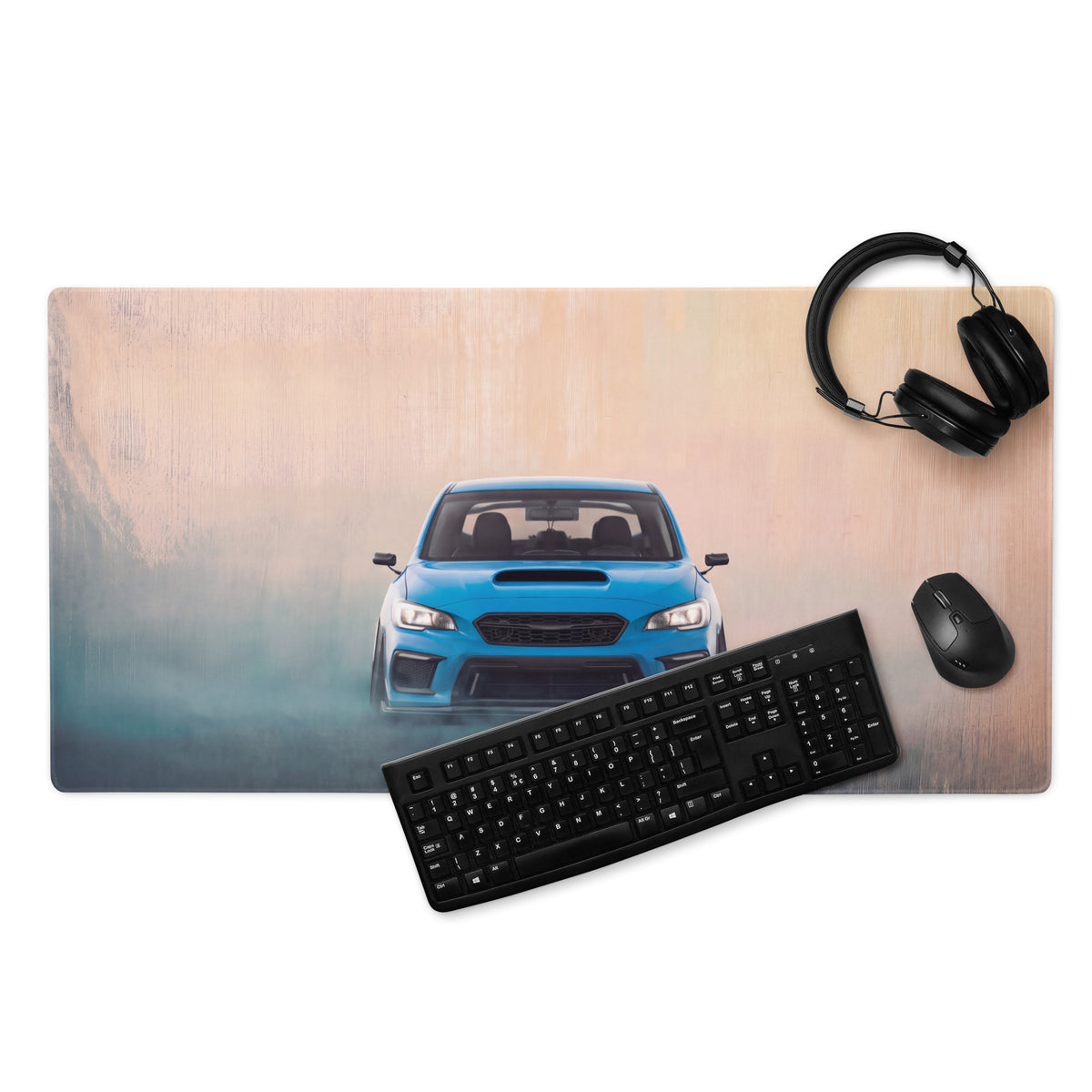 Subaru WRX STI Inspired Hyper Blue Stance Front Desk Pad – Extended Non-Slip PC Mouse Mat