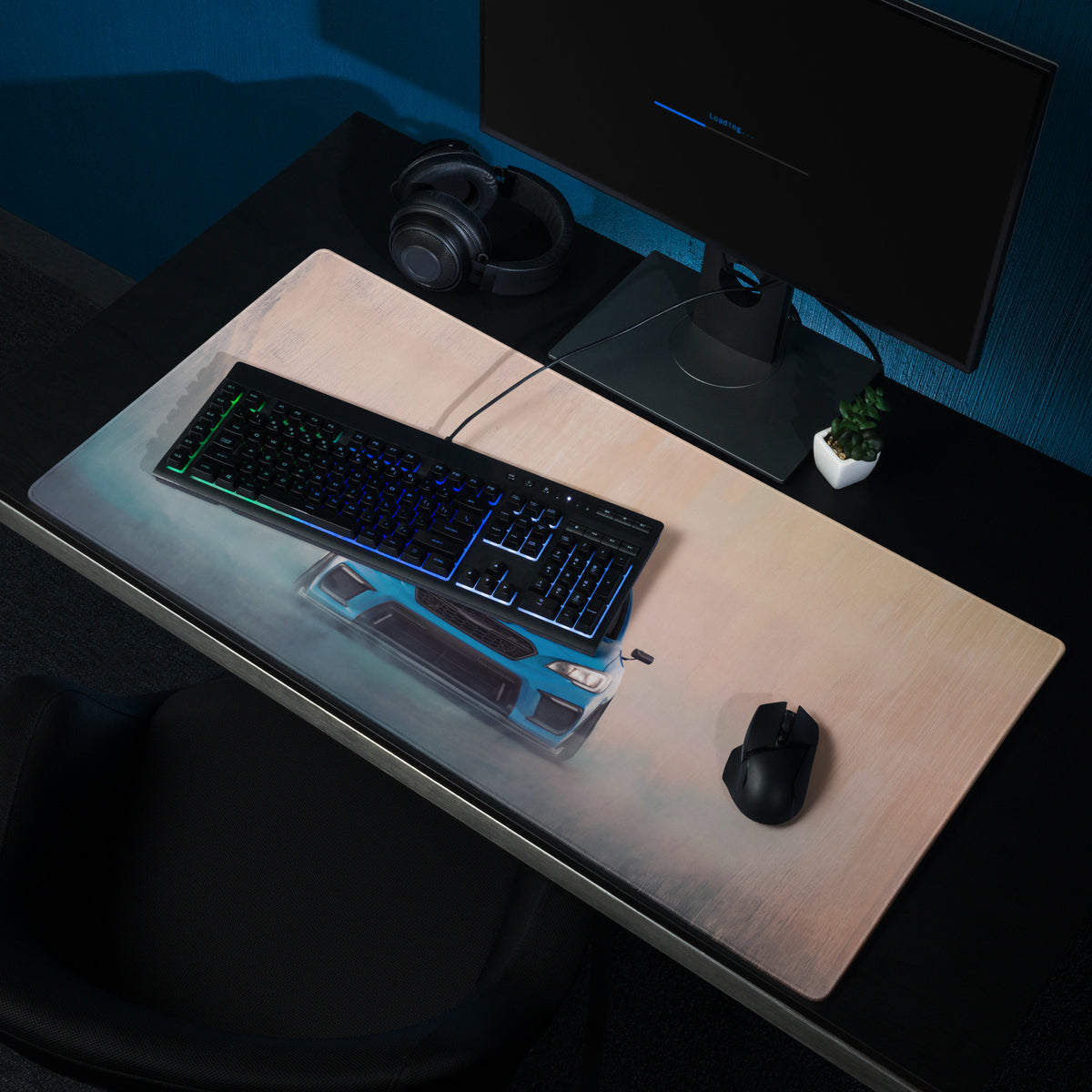 Subaru WRX STI Inspired Hyper Blue Stance Front Desk Pad – Extended Non-Slip PC Mouse Mat