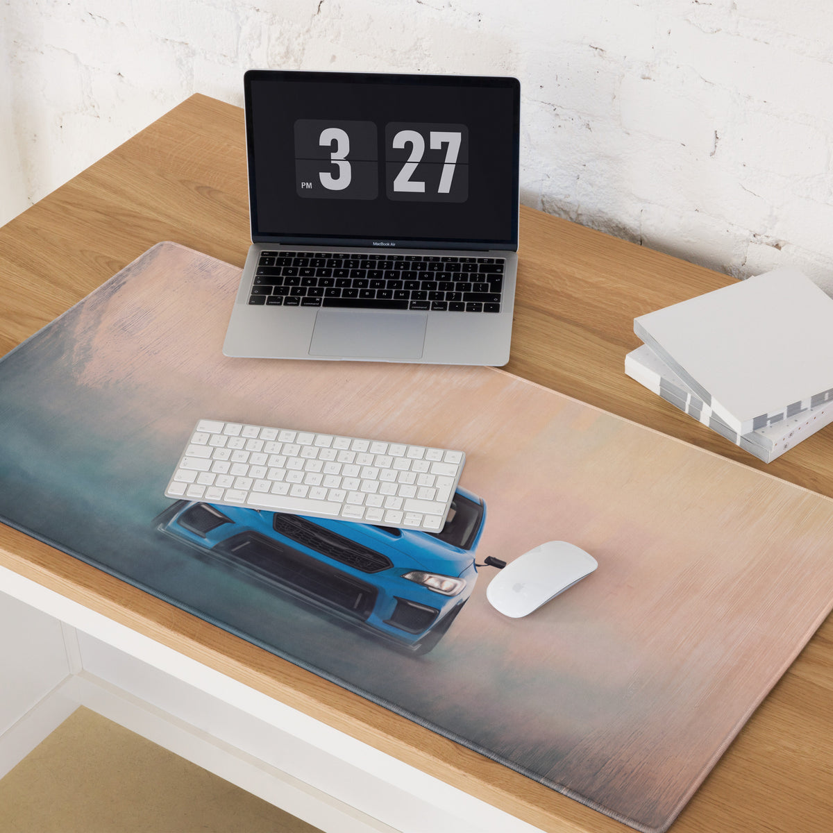 Subaru WRX STI Inspired Hyper Blue Stance Front Desk Pad – Extended Non-Slip PC Mouse Mat