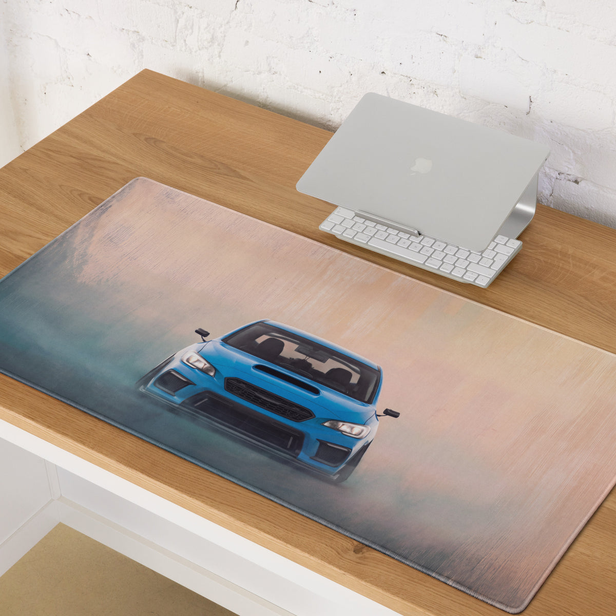 Subaru WRX STI Inspired Hyper Blue Stance Front Desk Pad – Extended Non-Slip PC Mouse Mat