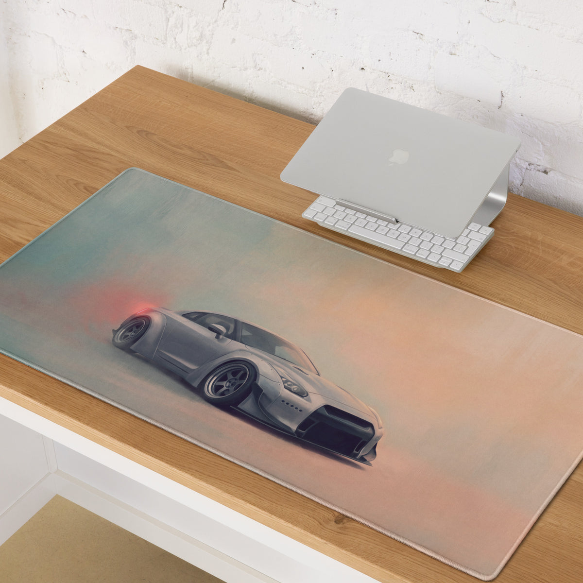 Nissan GT-R Inspired Ultimate Silver Widebody Desk Pad – Extended Non-Slip PC Mouse Mat
