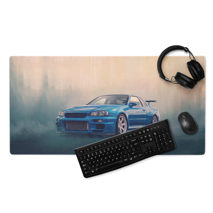 Nissan Skyline Inspired Bayside Blue White Rim R34 GT-R Desk Mat – High-Precision XL Gaming Mousepad
