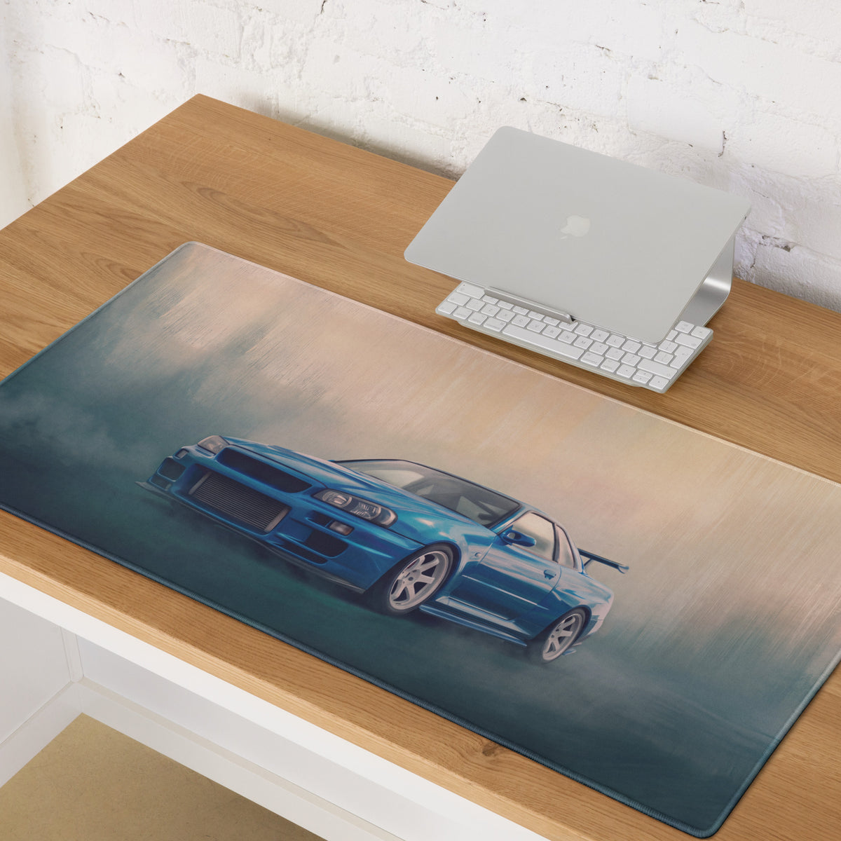 Nissan Skyline Inspired Bayside Blue White Rim R34 GT-R Desk Mat – High-Precision XL Gaming Mousepad