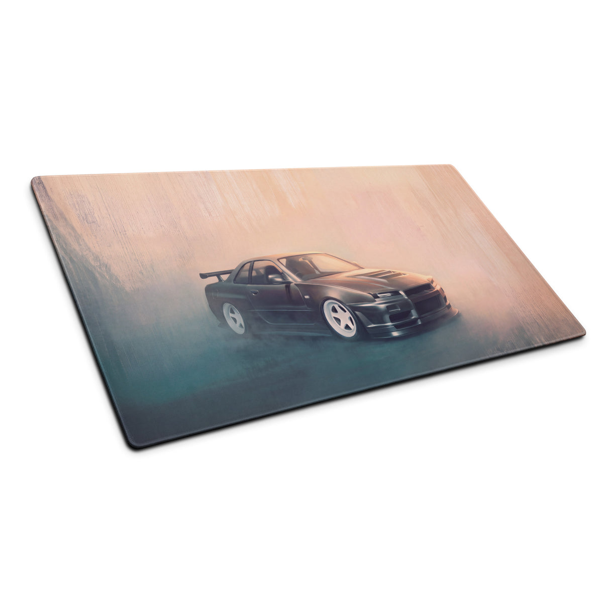 Nissan Skyline Inspired Gunmetal White Rim R34 GT-R Desk Pad – Extended Non-Slip PC Mouse Mat
