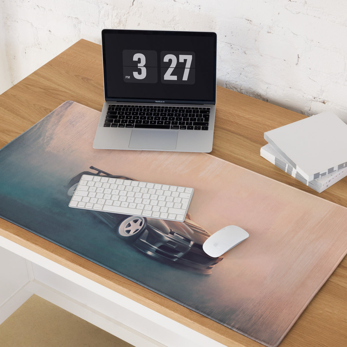 Nissan Skyline Inspired Gunmetal White Rim R34 GT-R Desk Pad – Extended Non-Slip PC Mouse Mat