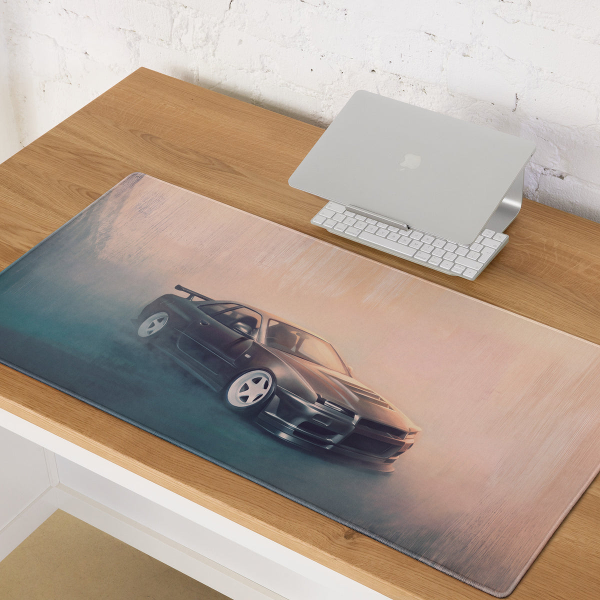 Nissan Skyline Inspired Gunmetal White Rim R34 GT-R Desk Pad – Extended Non-Slip PC Mouse Mat
